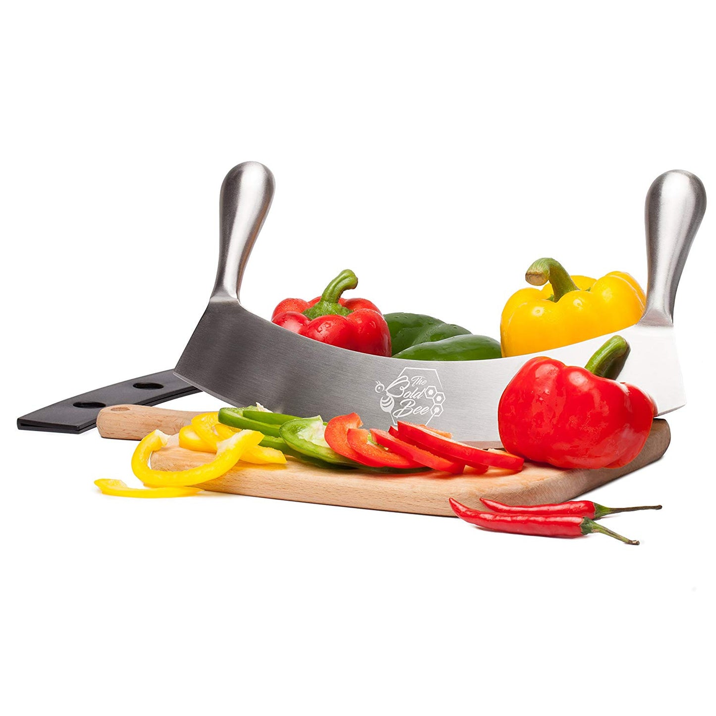 12" Stainless Steel Mezzaluna Knife & Cover + FREE Stainless Steel Soap Odor Remover & Neutralizer