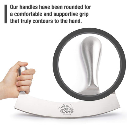 12" Stainless Steel Mezzaluna Knife & Cover + FREE Stainless Steel Soap Odor Remover & Neutralizer