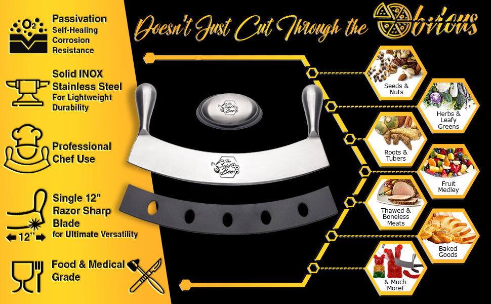 12" Stainless Steel Mezzaluna Knife & Cover + FREE Stainless Steel Soap Odor Remover & Neutralizer