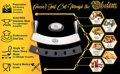 12" Stainless Steel Mezzaluna Knife & Cover + FREE Stainless Steel Soap Odor Remover & Neutralizer